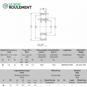 Le modèle de Roulement à rouleaux cylindriques NUP212-E-M6-NKE - NUP212-E-M6-NKE